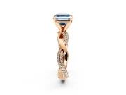 Solitaire Engagement Ring Setting for Fancy Blue Asscher Cut Center with Pave and Plain Crossover and Basket Head in Rose Gold