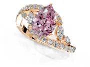 Solitaire Engagement Ring Setting for Fancy Pink Pear-Shaped Center with Pave Bypass Twist Band and Prong Head in Rose Gold