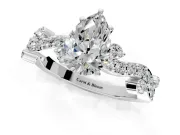 Solitaire Engagement Ring Setting for Pear-Shaped Center with Bar-Station Pave Twist and Prong Head in Platinum