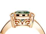 Halo Engagement Ring Setting for Fancy Green Cushion Cut Center with Milgrain Halo, Pave Band and Prong Head in Rose Gold