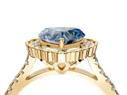 Milgrain Floral Halo Engagement Ring Setting for Fancy Blue Heart-Shaped Center with Pave Band and Prong Head in Yellow Gold