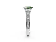 Solitaire Engagement Ring Setting for Fancy Green Oval Center with Pave Rail Split Shank and Prong Head in Sterling Silver