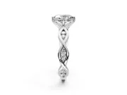 Solitaire Engagement Ring Setting for Oval Center with Accented Twist Band and Leaf Prong Head in Platinum