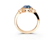 Cluster Engagement Ring Setting for Fancy Blue Round Cut Center with Milgrain Shoulder Clusters and Prong Head in Rose Gold