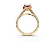 Solitaire Engagement Ring Setting for Fancy Pink Emerald Cut Center with Accented Split Shank and Prong Head in Yellow Gold