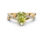 Crossover Engagement Ring Setting for Fancy Yellow Pear-Shaped Center with Pave and Plain Strands and Prong Head in Yellow Gold