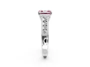 Solitaire Engagement Ring Setting for Fancy Pink Asscher Cut Center with Round Cut Channel Band and Prong Head in White Gold