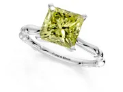 Solitaire Engagement Ring Setting for Fancy Yellow Princess Cut Center with Bamboo Band and Prong Head in Platinum
