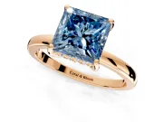 Solitaire Engagement Ring Setting for Fancy Blue Princess Cut Center with Fine Wire Band and Prong Head in Rose Gold