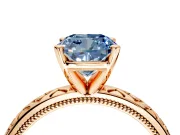 Solitaire Engagement Ring Setting for Fancy Blue Cushion Cut Center with Milgrain X Pattern Band and Prong Head in Rose Gold