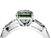 3 Stone Engagement Ring Setting for Fancy Green Radiant Cut Center with Tapered Baguettes, Plain Band and Prong Head in Sterling Silver