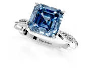 Solitaire Engagement Ring Setting for Fancy Blue Asscher Cut Center with Twist Band and Bead Prong Head in Sterling Silver