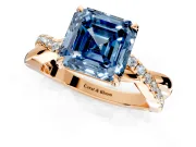 Crossover Engagement Ring Setting for Fancy Blue Asscher Cut Center with Pave and Plain Strands and Prong Head in Rose Gold