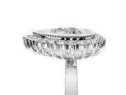 Halo Engagement Ring Setting for Heart-Shaped Center with Milgrain Bezel Rim, Plain Band and Prong Head in Sterling Silver