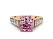 Solitaire Engagement Ring Setting for Fancy Pink Radiant Cut Center with Pave Cathedral Shoulders and Prong Head in Rose Gold