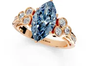 Cluster Engagement Ring Setting for Fancy Blue Marquise Center with Bezel Accent Clusters and Prong Head in Rose Gold