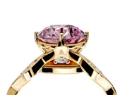 Solitaire Engagement Ring Setting for Fancy Pink Round Cut Center with Accented Twist Band and Leaf Prong Head in Yellow Gold