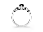 Leaf Engagement Ring Setting for Fancy Black Pear-Shaped Center with Milgrain Accent Band and Prong Head in White Gold