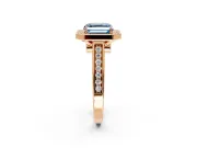 Halo Engagement Ring Setting for Fancy Blue Asscher Cut Center with Outer Bezel Rim, Pave Band and Prong Head in Rose Gold