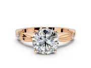 Solitaire Engagement Ring Setting for Round Cut Center with Carved Leaf Shoulders and Prong Head in Rose Gold
