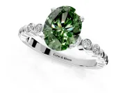 Solitaire Engagement Ring Setting for Fancy Green Oval Center with Bezel-Dot Beaded Band and Prong Head in Platinum