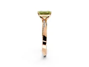 Side Accent Engagement Ring Setting for Fancy Yellow Emerald Cut Center with Accent Shoulders and Prong Head in Rose Gold