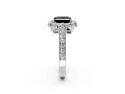Halo Engagement Ring Setting for Fancy Black Princess Cut Center with Milgrain Channel Band and Prong Head in Sterling Silver