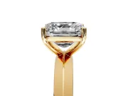 Solitaire Engagement Ring Setting for Asscher Cut Center with Wide Knife Ridge Band and Prong Head in Yellow Gold