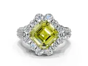 Large Accent Halo Engagement Ring Setting for Fancy Yellow Asscher Cut Center with Pave Split Shank and Prong Head in Platinum