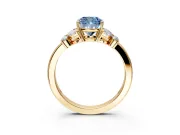 Solitaire Engagement Ring Setting for Fancy Blue Cushion Cut Center with Marquise Flower Shoulders and Prong Head in Yellow Gold