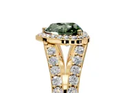 Halo Engagement Ring Setting for Fancy Green Heart-Shaped Center with Narrow Pave Split Shank and Prong Head in Yellow Gold