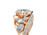 Halo Engagement Ring Setting for Pear-Shaped Center with Marquise and Pave Bypass Band and Prong Head in Rose Gold