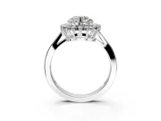 Starburst Halo Engagement Ring Setting for Round Cut Center with Flat Cathedral Band and Prong Head in Sterling Silver