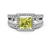 Halo Engagement Ring Setting for Fancy Yellow Princess Cut Center with Wide-Open Pave Split Shank and Prong Head in Sterling Silver