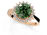 Starburst Halo Engagement Ring Setting for Fancy Green Round Cut Center with Flat Cathedral Band and Prong Head in Rose Gold