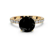 Open Basket Engagement Ring Setting for Fancy Black Round Cut Center with Pave Band and Prong Head in Yellow Gold