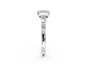 Bar-Set Engagement Ring Setting for Radiant Cut Center with Tapered Baguette Accents and Prong Head in White Gold