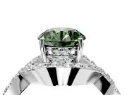 Halo Engagement Ring Setting for Fancy Green Round Cut Center with Pave Infinity Twist Band and Prong Head in White Gold