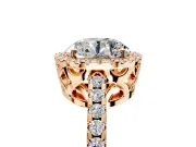 Accent Halo Engagement Ring Setting for Round Cut Center with Full-Length Pave Band and Prong Head in Rose Gold