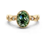 Milgrain Bezel Engagement Ring Setting for Fancy Green Oval Center with Marquise Stations and Bezel Head in Yellow Gold