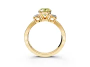 3 Stone Engagement Ring Setting for Fancy Yellow Oval Center with Pave Twist Band and Prong Head in Yellow Gold