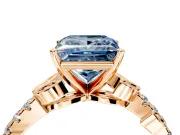 Leaf Motif Engagement Ring Setting for Fancy Blue Princess Cut Center with Pave Band and Prong Head in Rose Gold
