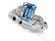 Solitaire Engagement Ring Setting for Fancy Blue Emerald Cut Center with Marquise Accent Twist Band and Prong Head in Platinum
