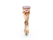 Solitaire Engagement Ring Setting for Fancy Pink Princess Cut Center with Pave and Plain Crossover Band and Prong Head in Rose Gold