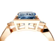Cluster Engagement Ring Setting for Fancy Blue Princess Cut Center with Milgrain Shoulder Clusters and Prong Head in Rose Gold