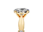 Solitaire Engagement Ring Setting for Oval Center with Carved Leaf Shoulders and Prong Head in Yellow Gold