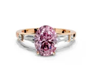 Bar-Set Engagement Ring Setting for Fancy Pink Oval Center with Tapered Baguette Accents and Prong Head in Rose Gold