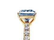 Solitaire Engagement Ring Setting for Fancy Blue Princess Cut Center with Large Accent Band and Prong Head in Yellow Gold