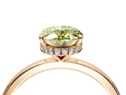 Hidden Halo Engagement Ring Setting for Fancy Yellow Oval Center with Plain Band and Tall Prong Head in Rose Gold