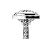 Halo Engagement Ring Setting for Princess Cut Center with Milgrain Pave Band and Bezel Head in Sterling Silver